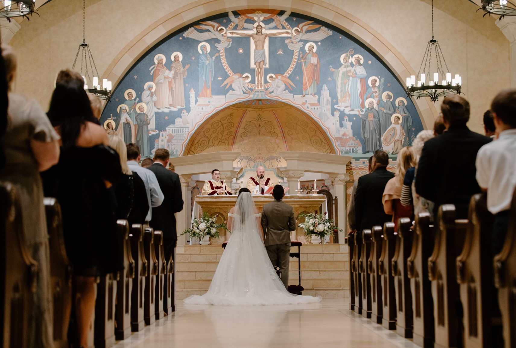 Church interior with wedding ceremony